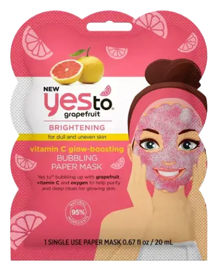 Yes To Grapefruit Vitamin C Glow Boosting Bubbling Paper Single Use Face Mask