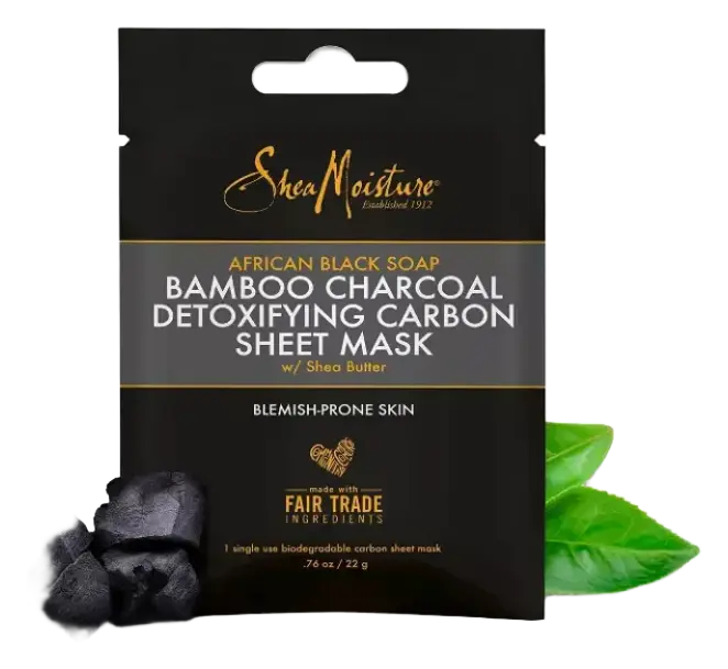 Shea Moisture African Black Soap Bamboo Charcoal Detoxifying Carbon Sheet Face Mask