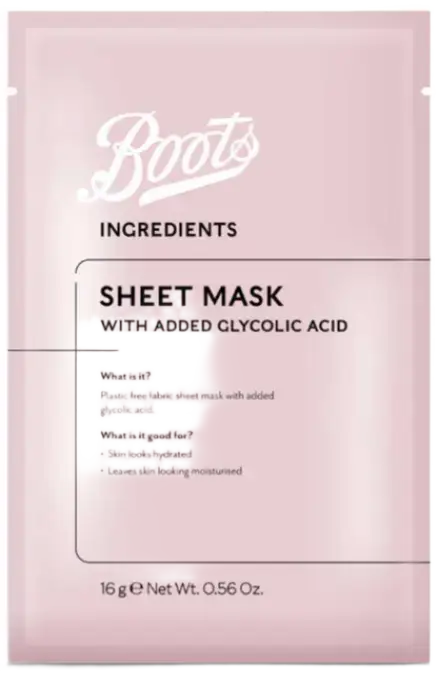 Boots Ingredients Sheet Mask With Added Glycolic Acid