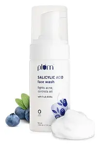 Plum Goodness 1% Encapsulated Salicylic Acid Foaming Face Wash with Glycolic Acid, Fruit AHA & Blueberry Extracts