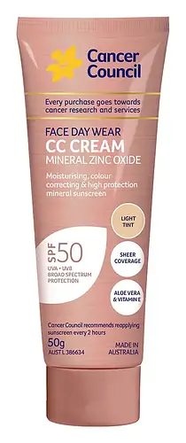 Cancer Council Face Day Wear CC Cream Mineral Zinc Oxide SPF 50 Light Tint