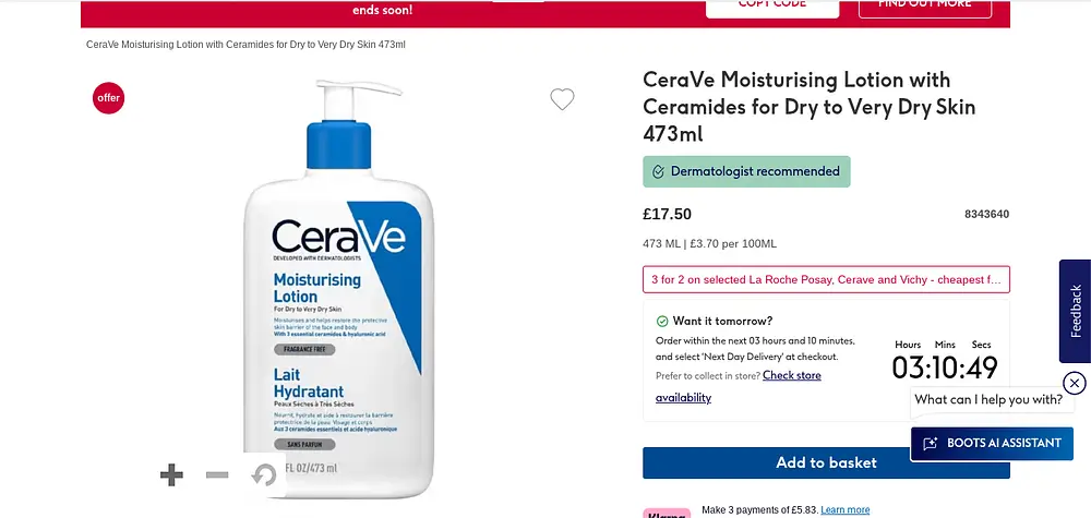 CeraVe Daily Moisturizing Lotion Normal To Dry Skin UK