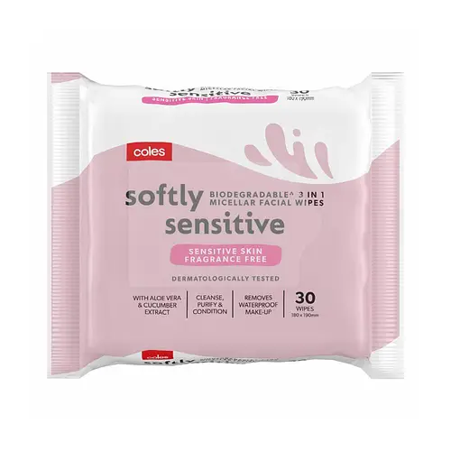 Coles Biodegradable 3 In 1 Micellar Facial Wipes Softly Sensitive