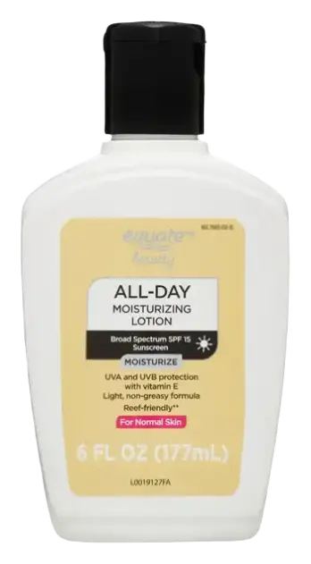 Equate Beauty All Day Moisturizing Sunscreen Lotion for Normal Skin, Broad Spectrum SPF 15