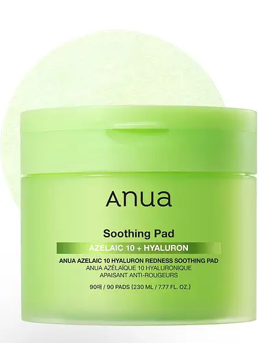 Anua Azelaic 10 Hyaluron Redness Soothing Pad, Troubled & Spot Care with Korean toner pads, Quick & Easy Stretchable Facial Mask with Azelaic acid, Hyaluronic Acid, Korean Skin Care (90 pads)