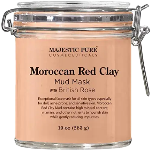 Majestic Pure Cosmeceuticals Moroccan Red Clay Facial Mud Mask with British Rose