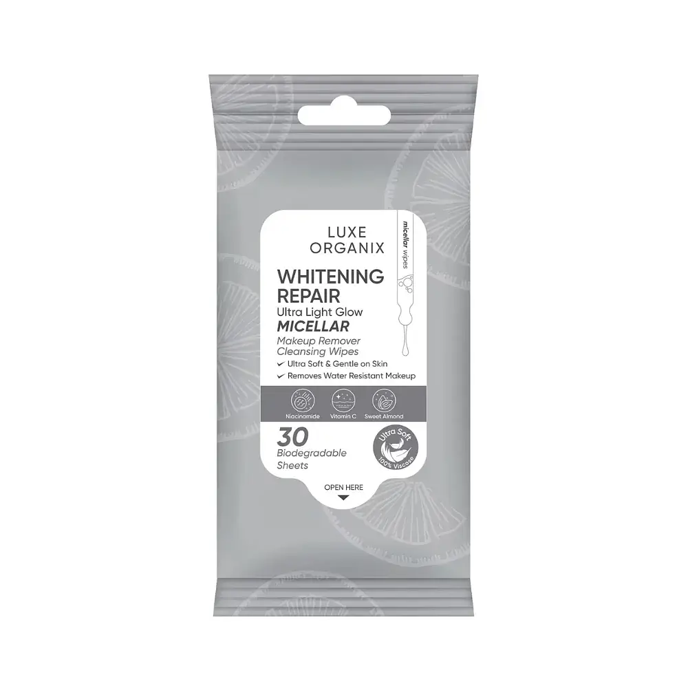 Luxe Organix Whitening Repair Ultra Light Glow Micellar Makeup Remover Cleansing Wipes
