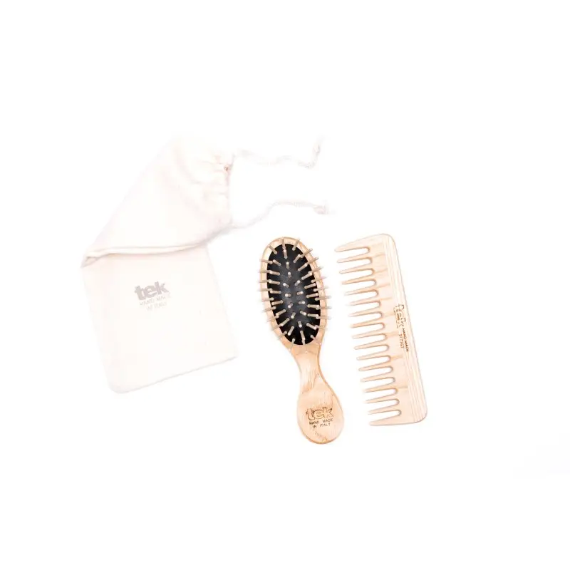 Tek Mini Wooden Hair Brush & Comb Kit
