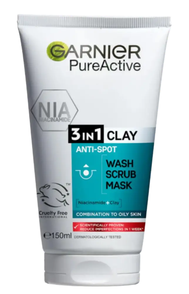 Garnier PureActive 3-In-1 Clay Wash + Scrub + Mask