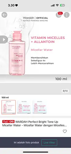 Wardah Perfect Bright Tone up Micellar Water