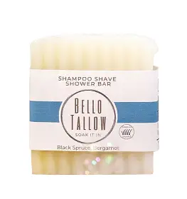 Bello Tallow Shampoo Shave Shower Bar Black Spruce, Bergamot