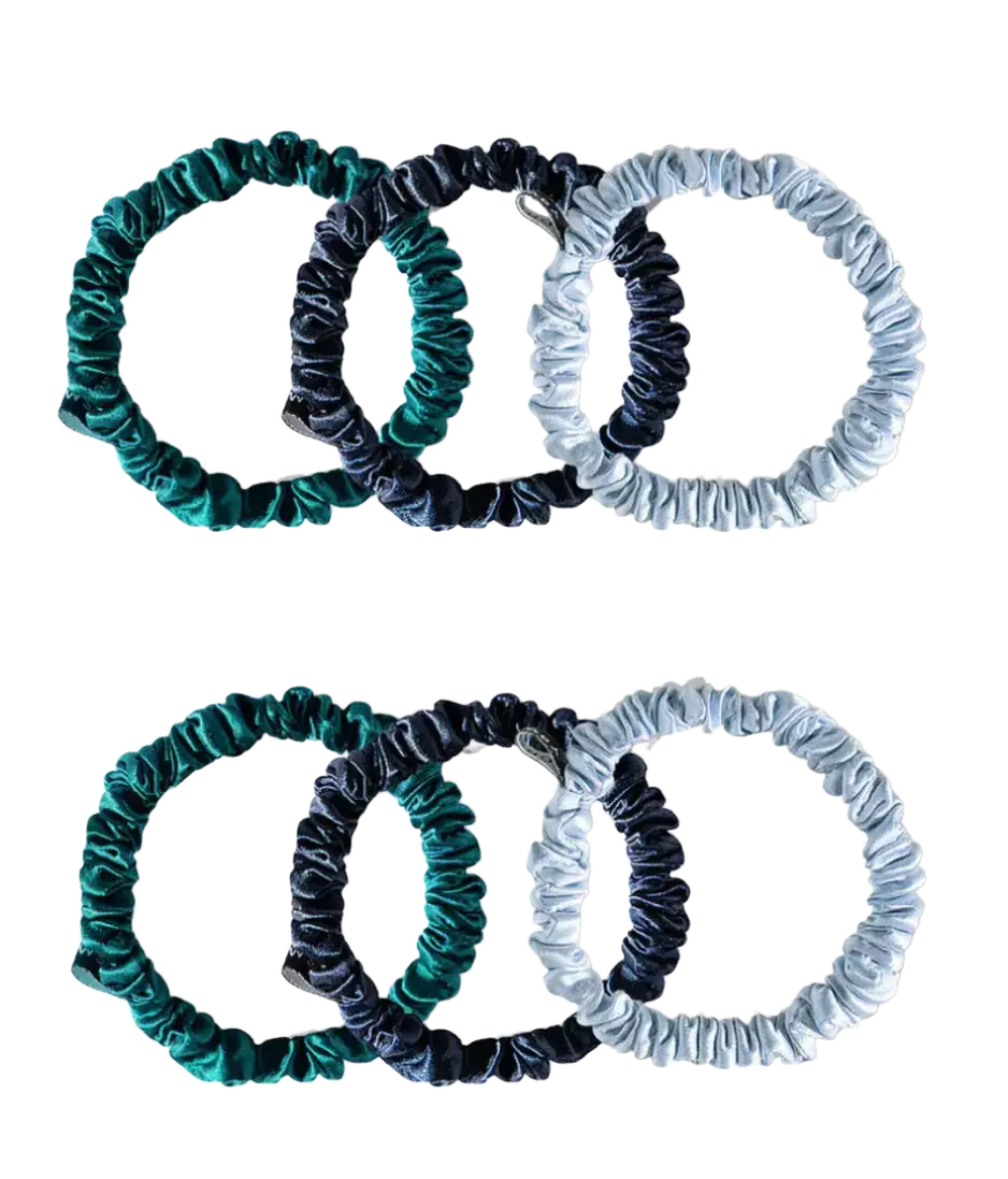 Drowsy Sleep Company Skinny Scrunchie Set Blue & Green Shades