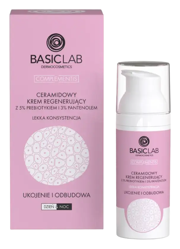 BasicLab Ceramidowy Krem Regenerujący Z 5% Prebiotykiem i 3% Pantenolem "Ukojenie i Odbudowa"