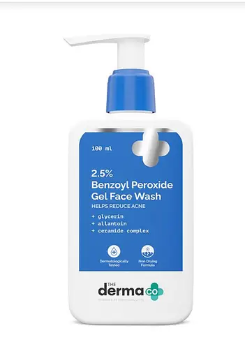 The Derma Co 2.5% Benzoyl Peroxide Gel Face Wash with Glycerin & Allantoin for Active Acne