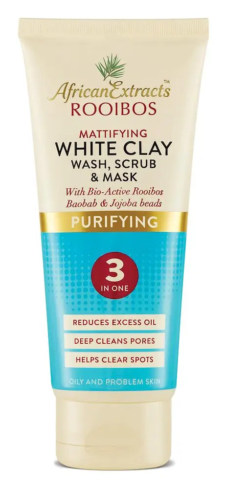 African Extracts Rooibos Skin Care Purifying Mattifying White Clay: Wash, Scrub & Mask