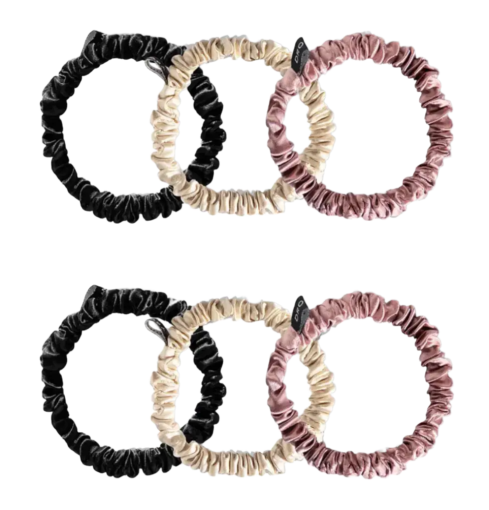 Drowsy Sleep Company Skinny Scrunchie Set Rose, Dusty, Black