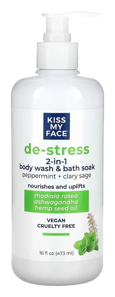 Kiss My Face De-Stress 2-In-1 Body Wash & Bath Soak Peppermint + Clary Sage