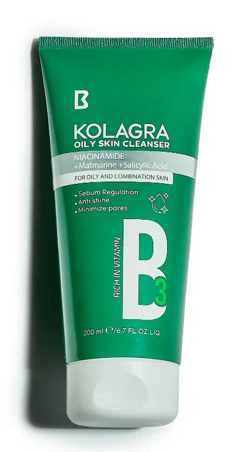 Kolagra Sebum Regulating, Pore Minimizing & Anti-Shine Facial Cleanser with Niacinamide, Vitamin B3 & Salicylic Acid for Oily Skin