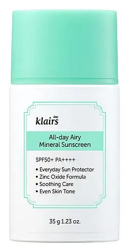 Dear, Klairs All-Day Airy Mineral Sunscreen SPF 50+ PA++++