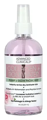 Advanced Clinicals Collagen + Rosewater, Plump + Glow Facial Mist