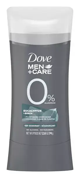 Dove Men 0% Aluminum Deodorant Eucalyptus & Birch 48h Stick