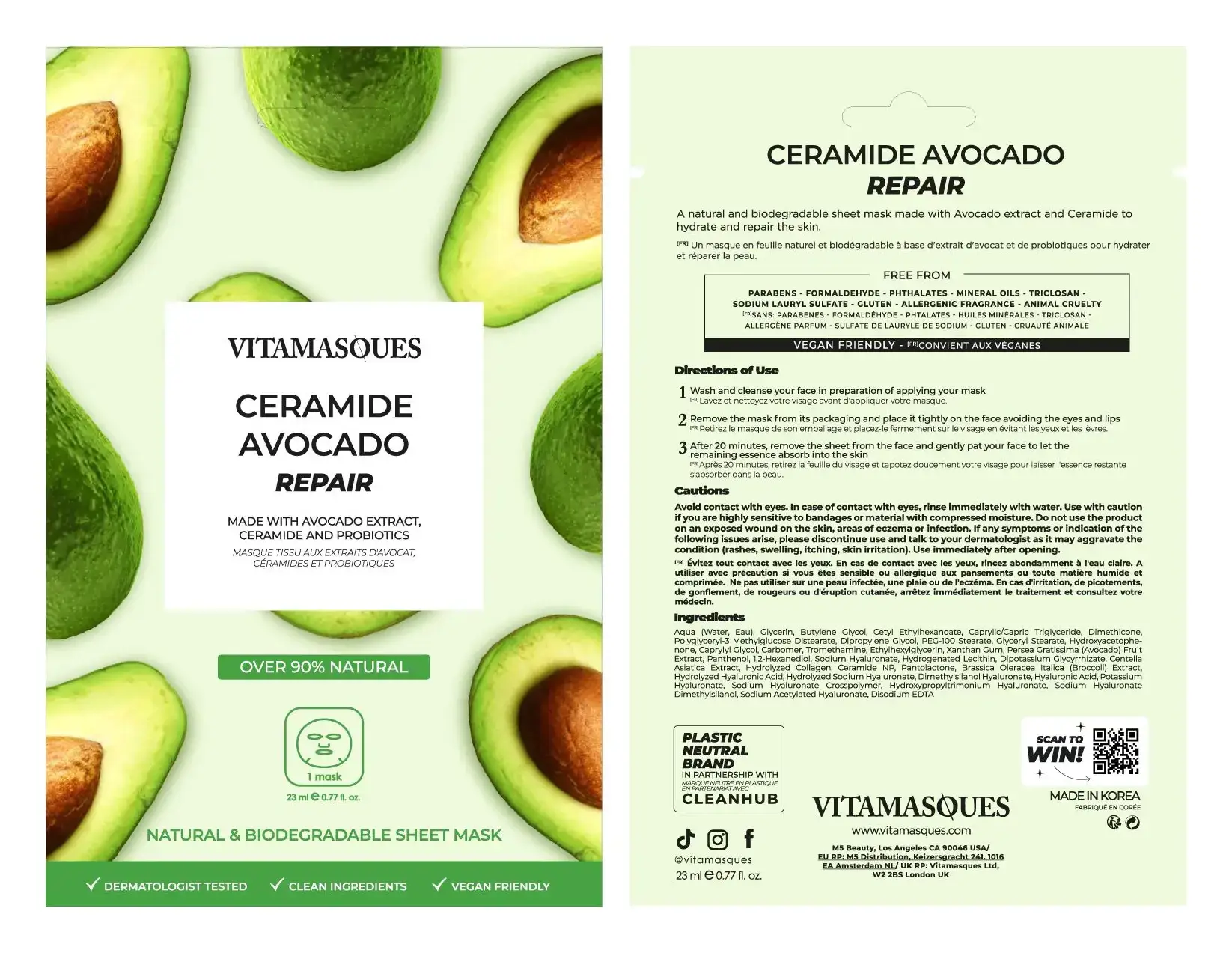 Vitamasques Ceramide Avocado Repair Sheet Mask