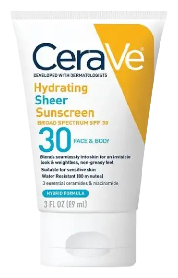 CeraVe Hydrating Sheer Sunscreen Broad Spectrum SPF 30 For Face & Body