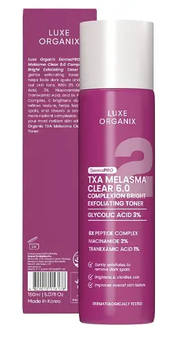 Luxe Organix DermaPro TXA Melasma Clear 6.0 Complexion Bright Exfoliating Toner