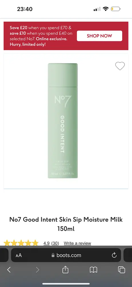 No7 GOOD INTENT Skin Sip Moisture Milk