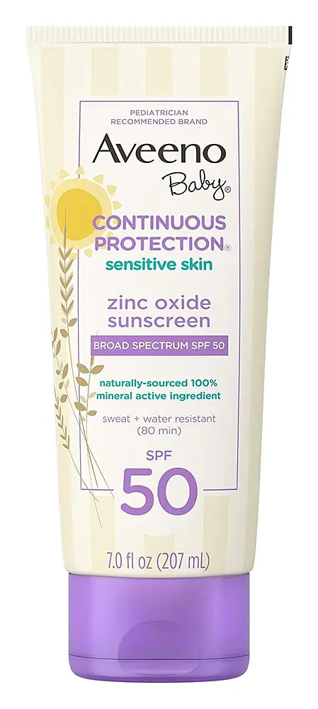 Aveeno Baby Continuous Protection®  Sensitive Skin Lotion Zinc Oxide Sunscreen with Broad Spectrum SPF 50