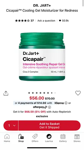 Dr. Jart+ Cicapair Cooling Gel Moisturizer for Redness
