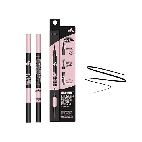 Miniso Minimalist 3-In-1 Makeup Pen For Eye And Brow 01 Black Noir