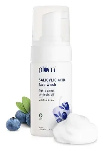 Plum Goodness 1% Encapsulated Salicylic Acid Foaming Face Wash with Glycolic Acid, Fruit AHA & Blueberry Extracts