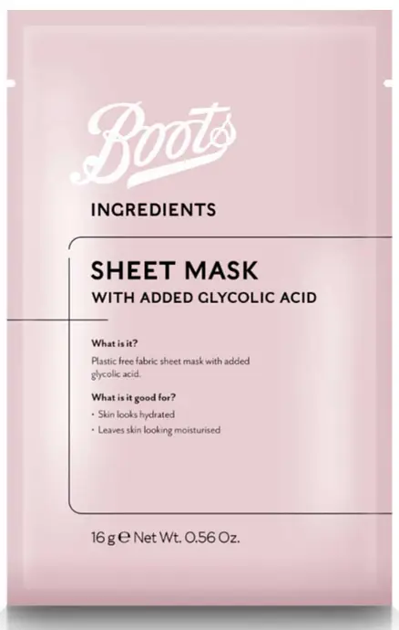 Boots Ingredients Sheet Mask With Added Glycolic Acid
