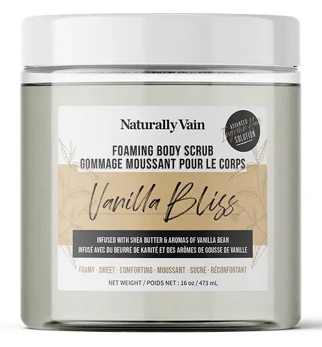 Naturally Vain Vanilla Bliss: Hydrating + Nourishing Foaming Body Scrub for Dry Skin Types