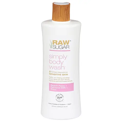 Raw Sugar Simply Body Wash for Sensitive Skin Beach Rose + Coconut Milk + Shea