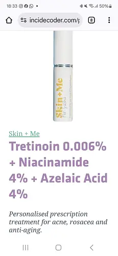 Skin + Me Daily doser 0.006% tretanoin 4% niacinamide 4% azaelic acid