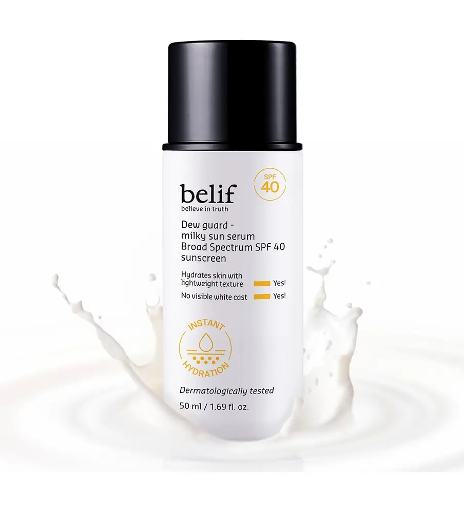 Belif Milky Niacinamide Sunscreen SPF 40 – Lightweight & Invisible Sun Serum for Face with 7 Types of Hyaluronic Acid | No White Cast, Non-Comedogenic, Hydrating, Makeup-Gripping Primer