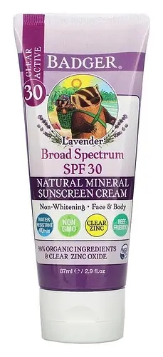 Badger Lavender Broad Spectrum SPF 30 Zinc Oxide Sunscreen Cream