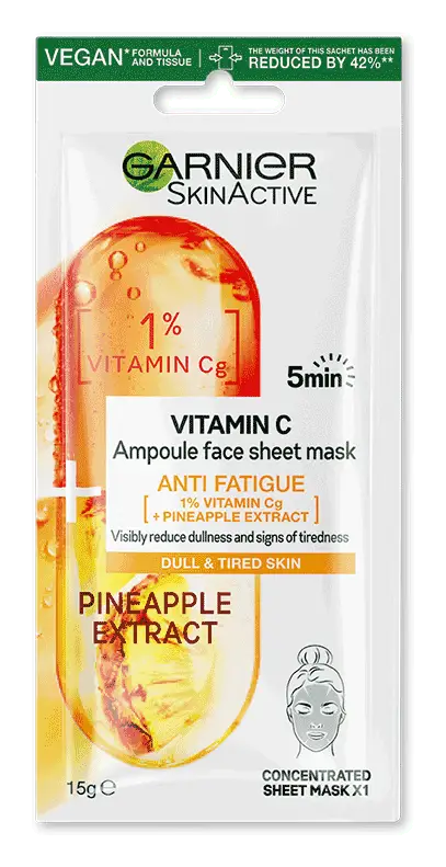 Garnier 1% Vitamin Cg + Pineapple Anti Fatigue Ampoule Sheet Mask
