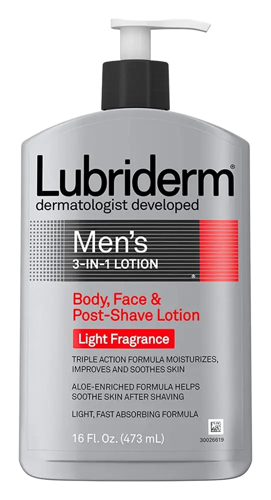Lubriderm Men's 3-in-1 Lotion Body, Face, and Post-Shave Lotion Light Fragrance