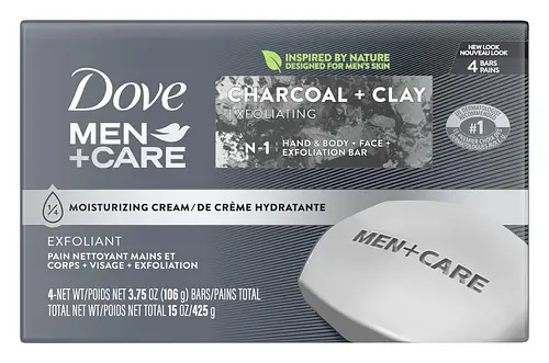 Dove Men+Care Charcoal+Clay Exfoliating 3-In-1 Bar Soap