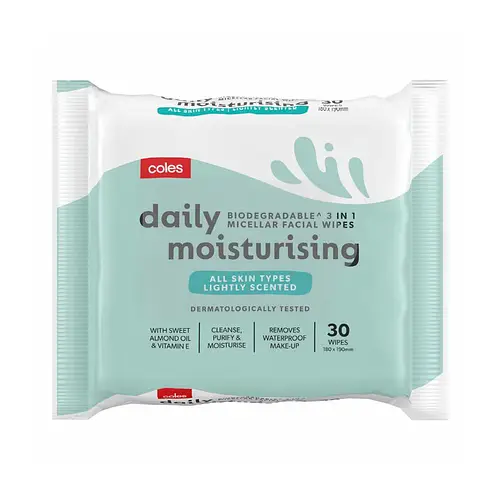 Coles Biodegradable 3 In 1 Micellar Facial Wipes Daily Moisturising