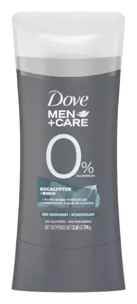 Dove Men 0% Aluminum Deodorant Eucalyptus & Birch 48h Stick