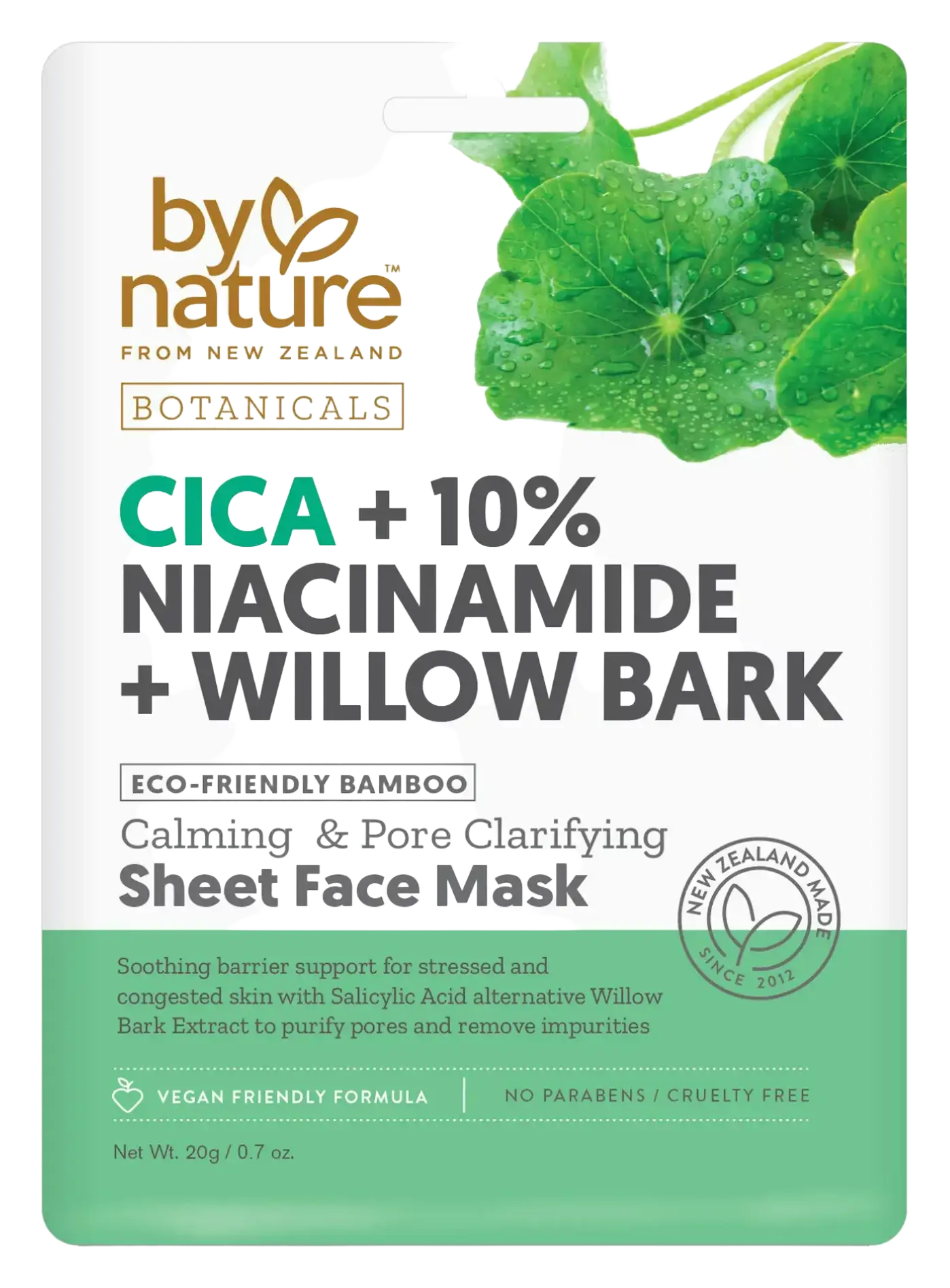 By Nature Cica + 10% Niacinamide + Willow Bark Calming & Pore Clarifying Sheet Mask