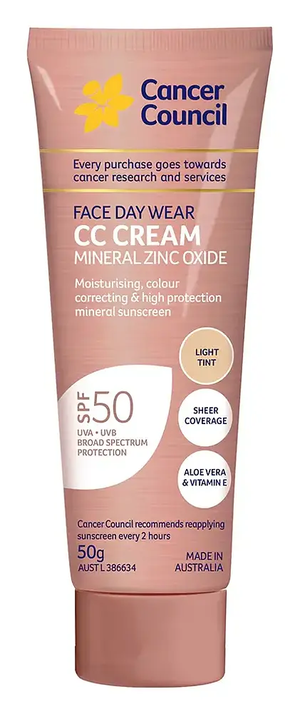Cancer Council Face Day Wear CC Cream Mineral Zinc Oxide SPF 50 Light Tint
