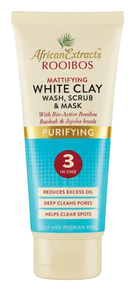 African Extracts Rooibos Skin Care Purifying Mattifying White Clay: Wash, Scrub & Mask