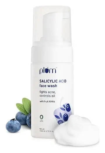 Plum Goodness 1% Encapsulated Salicylic Acid Foaming Face Wash with Glycolic Acid, Fruit AHA & Blueberry Extracts