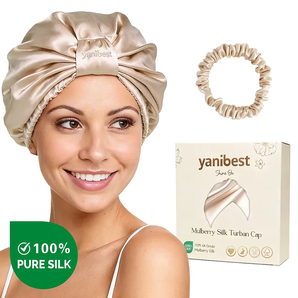 Yanibest Hisheen Silk 6A Mulberry Silk Bonnet Classic Turban Champagne
