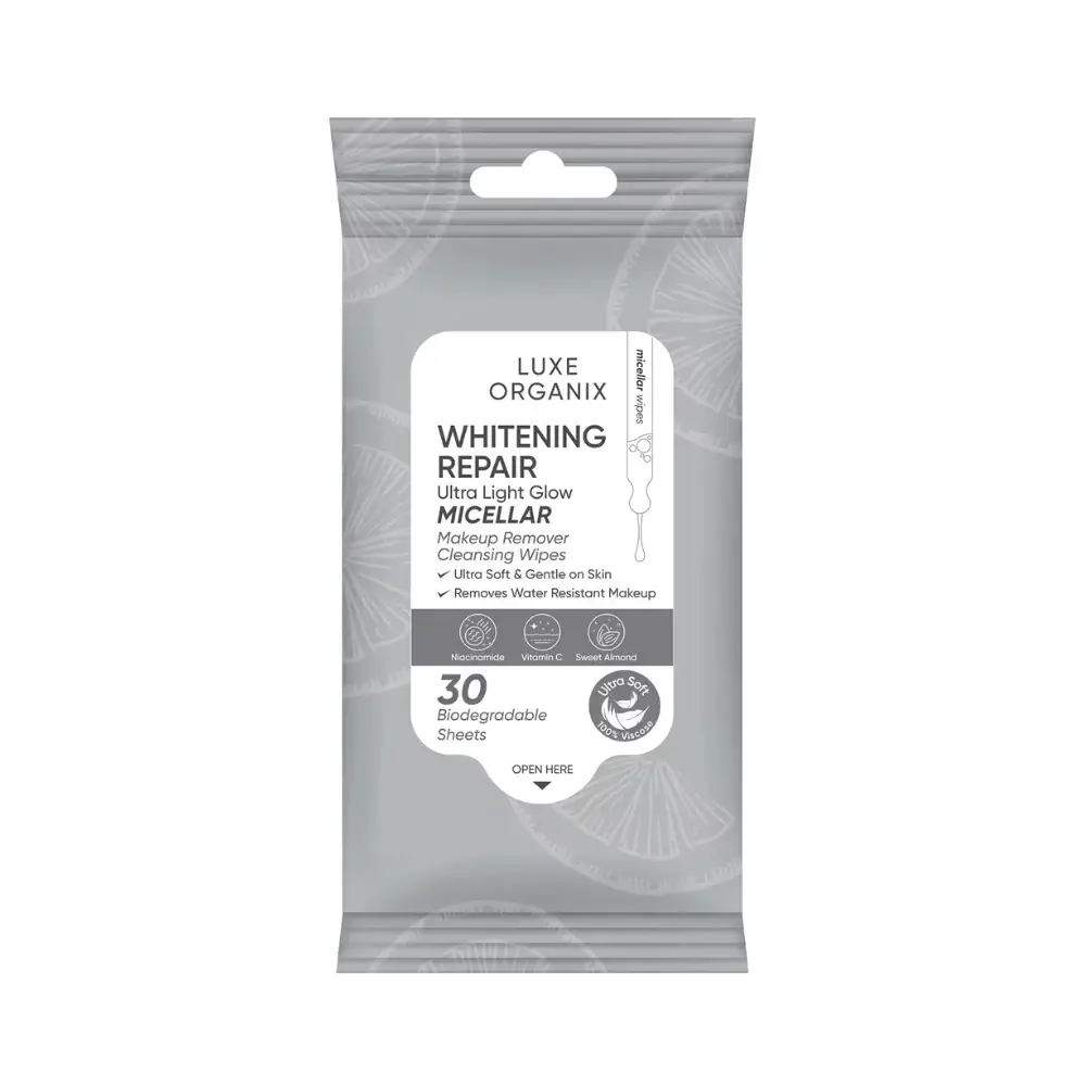 Luxe Organix Whitening Repair Ultra Light Glow Micellar Makeup Remover Cleansing Wipes